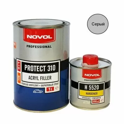 Грунт HS акриловый 2-K (4+1) Серый 1л PROTECT 310 и отвердитель Н5520 0,25л комплект NOVOL 37111