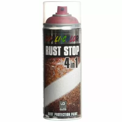 RUST STOP Краска аэрозольная, эмаль  по ржавчине 4 в 1 темно-красная (RAL 3000) 0,4л Dupli Color 179303
