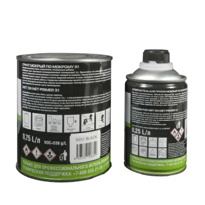 Грунт мокрый-по-мокрому акриловый с антикоррозийными добавками + отвердитель 3 к 1  чёрный, 0,75л+0,25л JETA PRO 5551 black