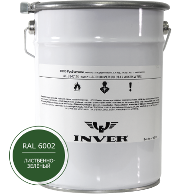 Синтетическая антикоррозийная краска INVER, RAL 6002 1К, фенол-алкидная, глянцевая, толстослойная грунт-эмаль воздушной сушки 5 кг