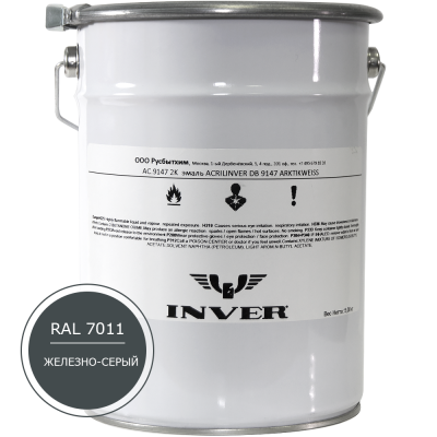 Синтетическая антикоррозийная краска INVER, RAL 7011 1К, фенол-алкидная, глянцевая, толстослойная грунт-эмаль воздушной сушки 20 кг